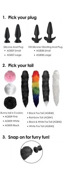 Tailz Snap-On Vibrating Silicone Anal Plug & 3 Tails w/ Remote Control
