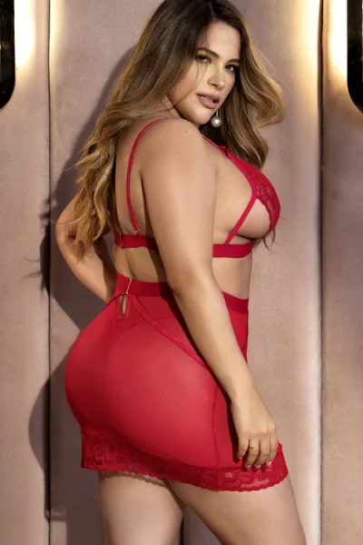 Mapale by Espiral Ruby Dream Mesh & Lace Babydoll with Thong
