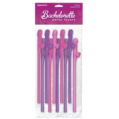 Bachelorette Party Favors 10 Dicky Sipping Straws Pink Purple