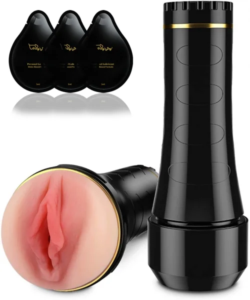 Male Masturbators Cup - Sam Cup Black w 3 Lube Packs