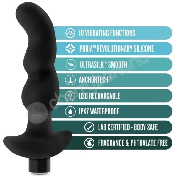 Anal Adventures Platinum Silicone Vibrating Black 4.2" Prostate Massager #3