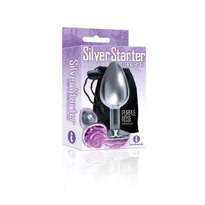 The 9 s the Silver Starter Rose Floral Stainless Steel Butt Plug Rose Purple