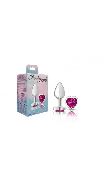 Cheeky Charms Silver Metal Butt Plug with Pink Heart Gem