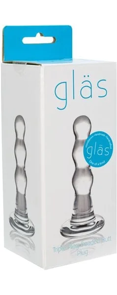 Glas - Triple Play Beaded Butt Plug - Clear