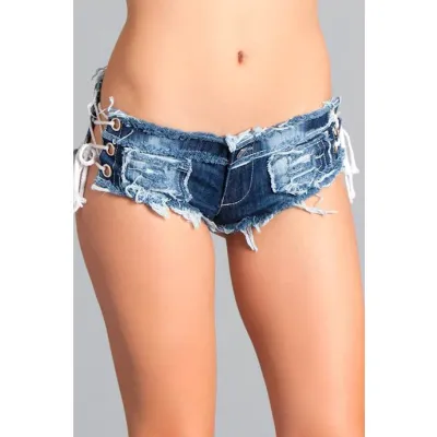 String Attached Mini Hot Pants M Blue M