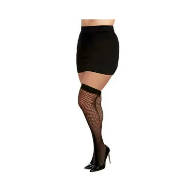 Dreamgirl Diamond net Fishnet Thigh highs With Vinyl Bowtie Accent Black Osq