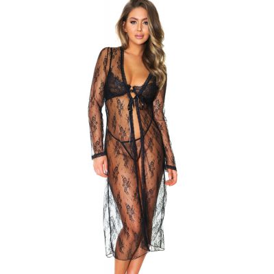 Coquette Eternal Charm Maxi Sheer Lace Robe with G String