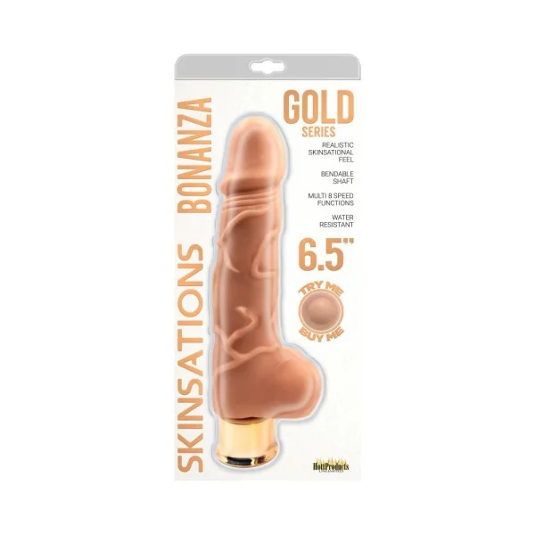 Skinsations Gold Series Bonanza 6.5in Vibrating Dildo Multi Functions