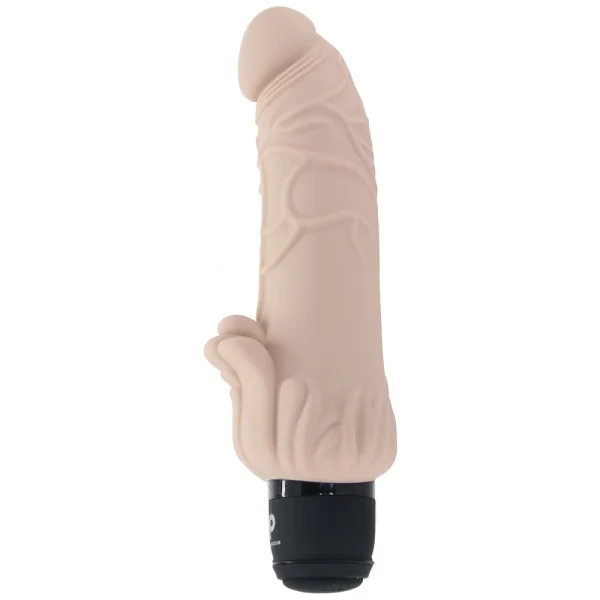 Powercocks Realistic Silicone Waterproof Rechargeable 7" Vibrator With Clitoral Stimulator - Vanilla