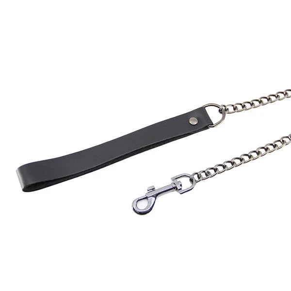 Love in Leather Chain Lead with Smooth Leather Hand Strap