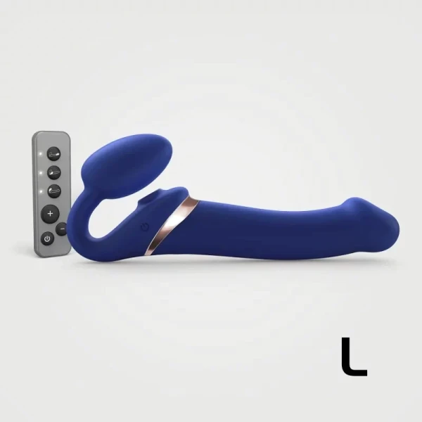 Strap-on-Me Multi Orgasm Silicone Vibrating 3 Motor Remote Strapless Strap-On, Large - Night Blue