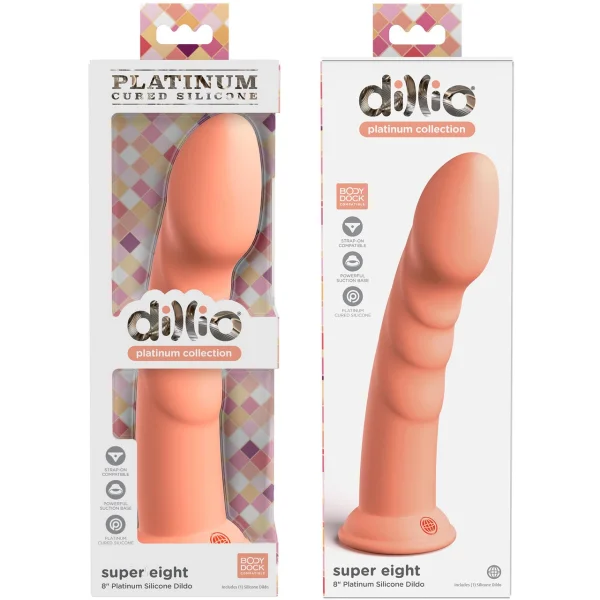Dillio Platinum Super Eight Silicone 8" Suction Cup Dildo - Peach