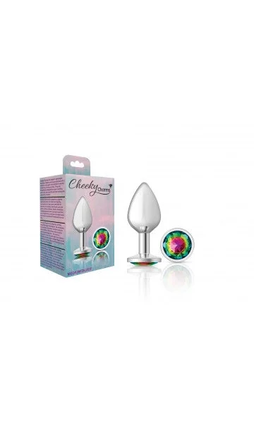 Cheeky Charms Silver Metal Butt Plug with Rainbow Gem