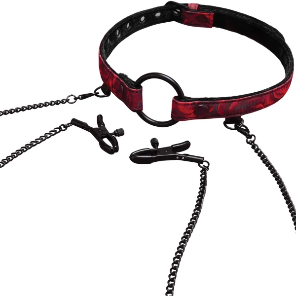 Secret Kisses Rosegasm Ring Gag With Clamps