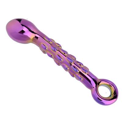 Rainbow Galaxy Glass Prostate Pull Plug Nubby G Spot Wand