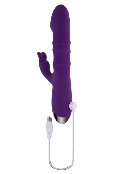 Playboy Pleasure Hop To It Waterproof Rechargeable Silicone Thrusting Rabbit Vibrator - Purple