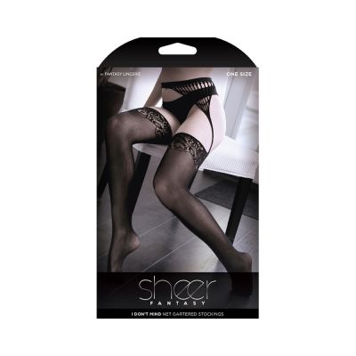I Don t Mind Net Garter With Attached Floral Stockings Cutout Backseam One Size