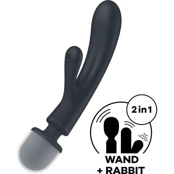 Satisfyer Triple Lover Rechargeable Waterproof Silicone Wand & Rabbit Hybrid Vibrator - Black