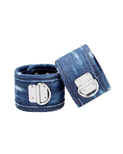 Denim Ankle Cuffs - Roughened Denim Style  - Blue - O/s