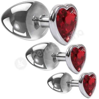 Adam Eve Three Hearts Gem Metallic Anal Plug Set Of 3 Sizes