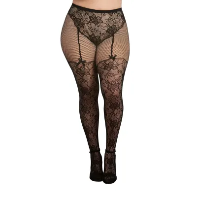 Knitted Lace Garterhose Queen Size Black
