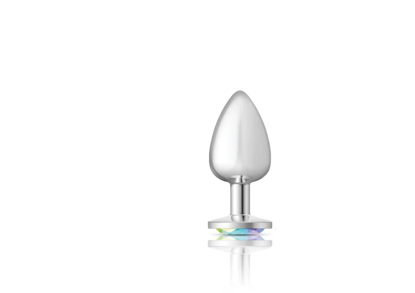 Cheeky Charms - Silver Metal Butt Plug - Round - Clear - Large