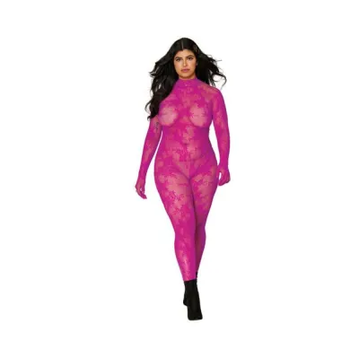 Sexy Costumes Dreamgirl Gloved Lace Bodystocking With Keyhole Back Azalea Queen Size