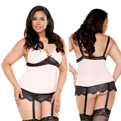 Curve Camisole with Garter Thong Blush 1X 2X