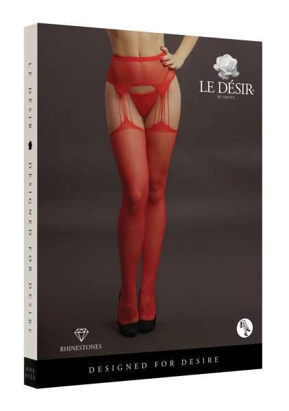 Le Désir Red Suspender Rhinestone Pantyhose