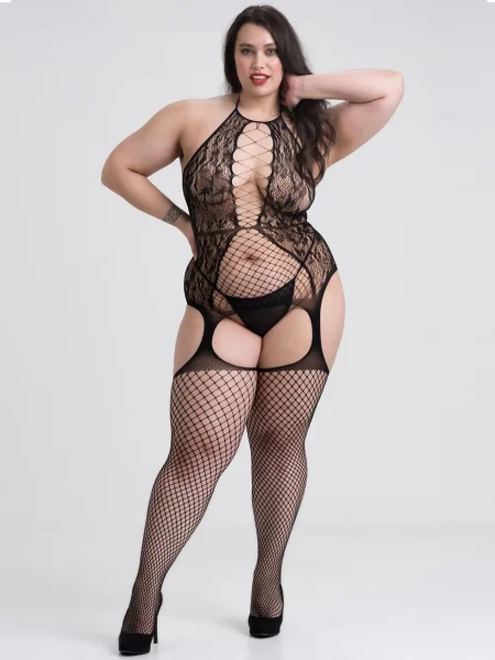 Lovehoney Plus Size Black Criss-Cross Lace Garter Bodystocking
