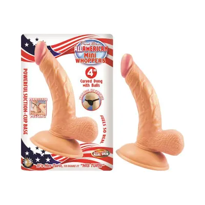 Nass Toys Curved Dong With Balls 4 Inch White 4 Inch