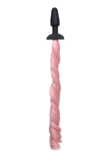 Tailz Black Silicone Anal Plug With Pink Pony Faux Fur Tail