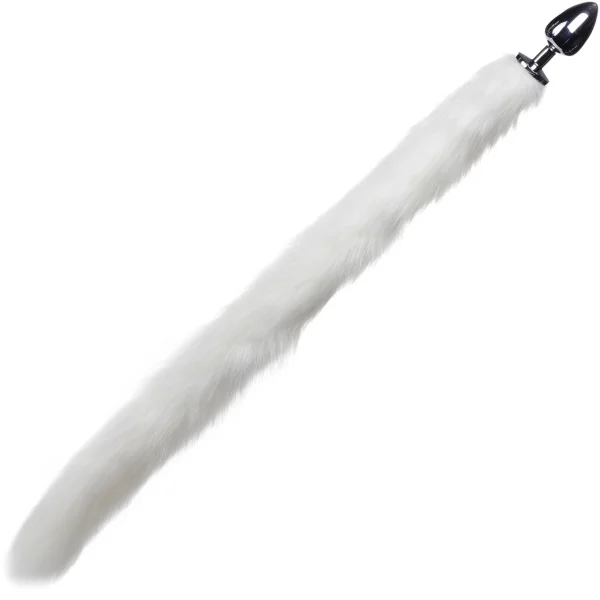 Tailz Aluminum Anal Plug With Extra Long White Faux Mink Tail