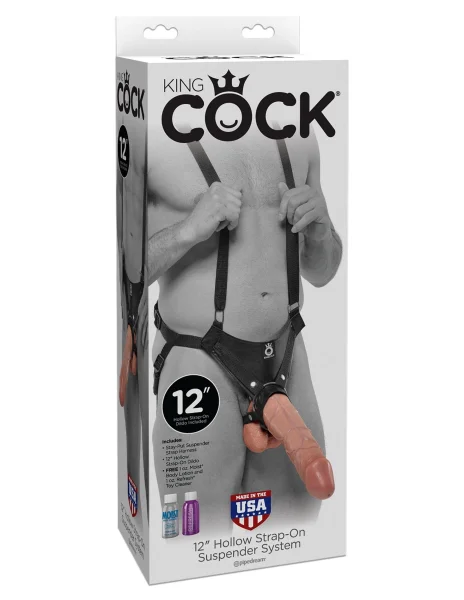 King Cock 12" Hollow Strap-on Suspender System -  Flesh