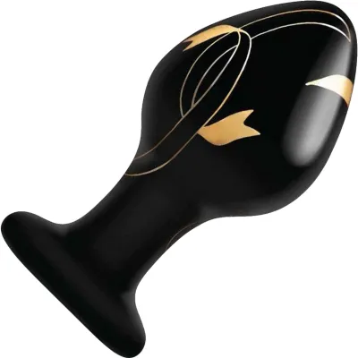 Secret Kisses Handblown Glass Anal Plug 3 5 Black Gold
