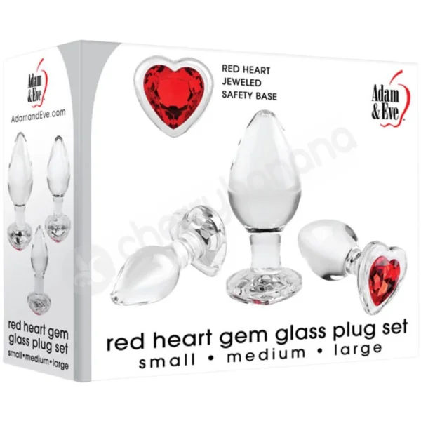 Adam & Eve Red Heart Gem Glass Anal Plug 3 Piece Set