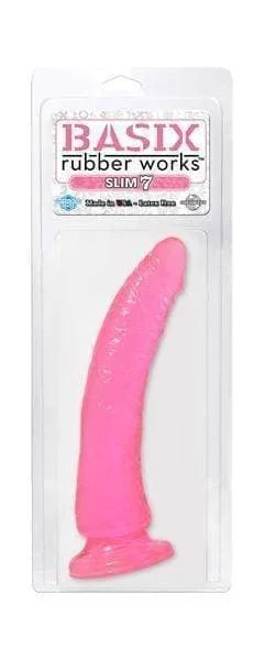 Basix Rubber Works - Slim 7 Inch With Suction Cup - Pink