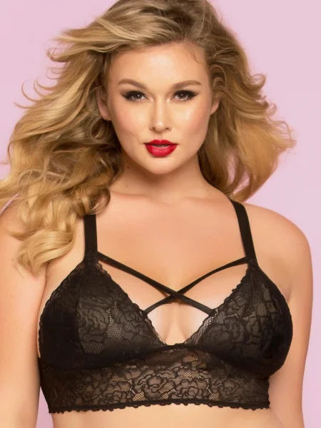 Seven 'til Midnight Plus Size Black Lace Longline Strappy Bralette