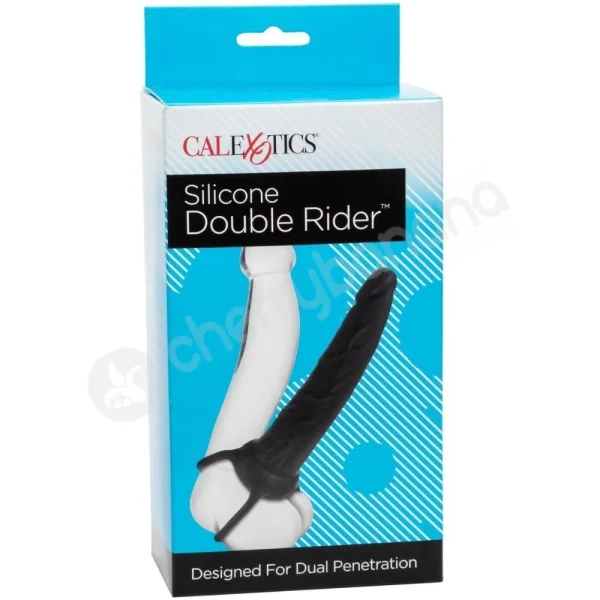Calexotics Silicone Black Double Rider Dual Penetration Cock-ring Strap-on