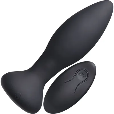 A Play Thrust Experienced Pulsating Rechargeable Silicone Anal Plug With Remote By Doc Johnson Black
