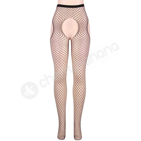 Cherry Banana Black Wide Grid Fishnet Crotchless Pantyhose