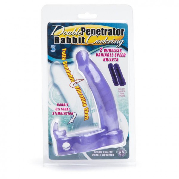 Double Penetration Strap-On Vibrating Rabbit Cock Ring