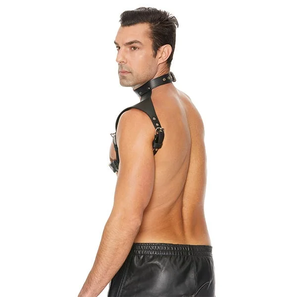 Ouch Gladiator-Style Leather Harness with Neck Collar