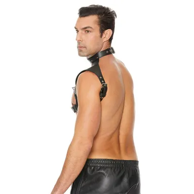 Ouch Gladiator Style Leather Harness with Neck Collar