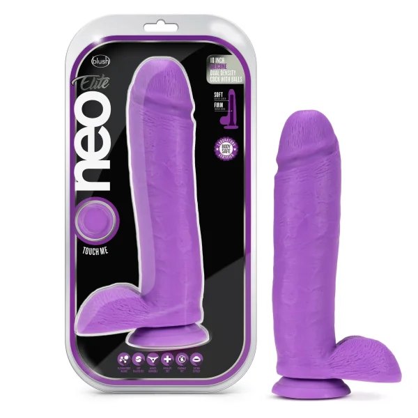 Neo Elite - 10-inch Silicone Dual-density Cock With Balls - Neon Purple