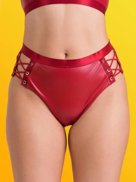 Lovehoney Fierce Leather Look Lace-Up Open-Back Crotchless Red Panties