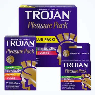Trojan Pleasure Pack Variety Condom Sampler 3 Different Condoms