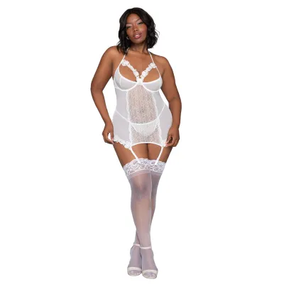 Garter Slip and G String Queen Size White