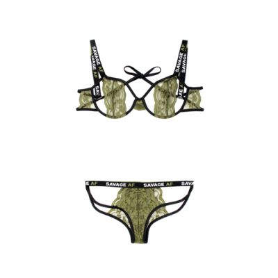 Bra Set With Open Cups Black Green L XL