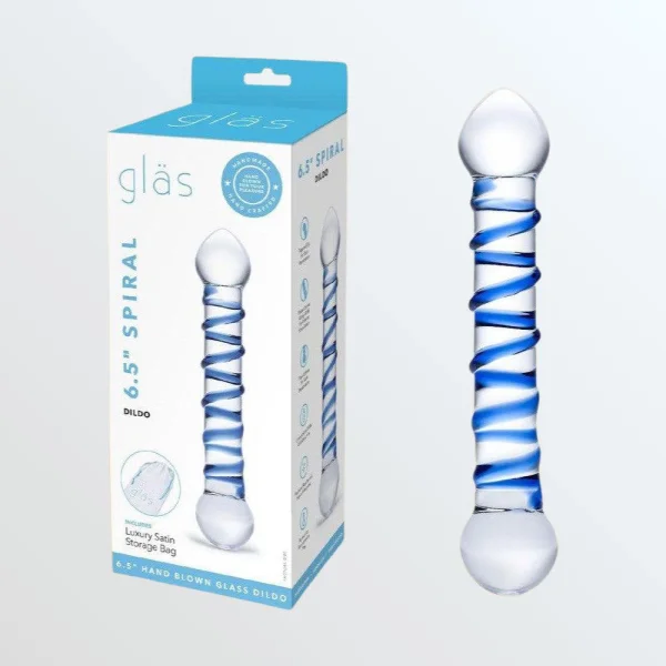 Gläs Spiral Glass Dildo - Clear & Blue